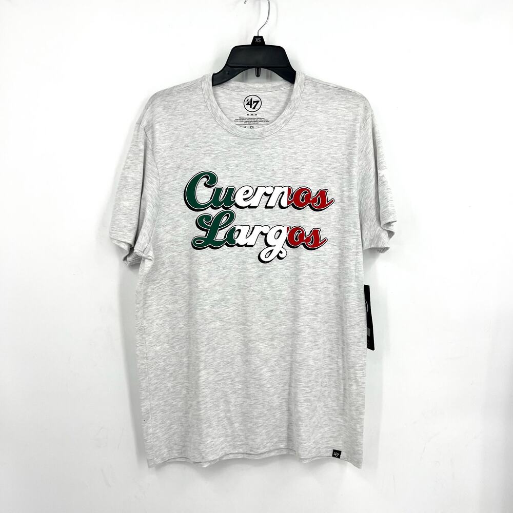 47 BRAND Mens Cuernos Lagros Texas Longhorn Shot Sleeve Tee Medium Grey NWT